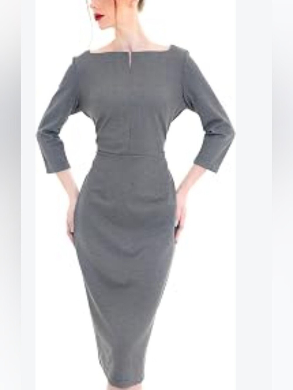 Mary Crafts Classic Gray Sheath Dress. Corporate Chic. Modest Elegance.